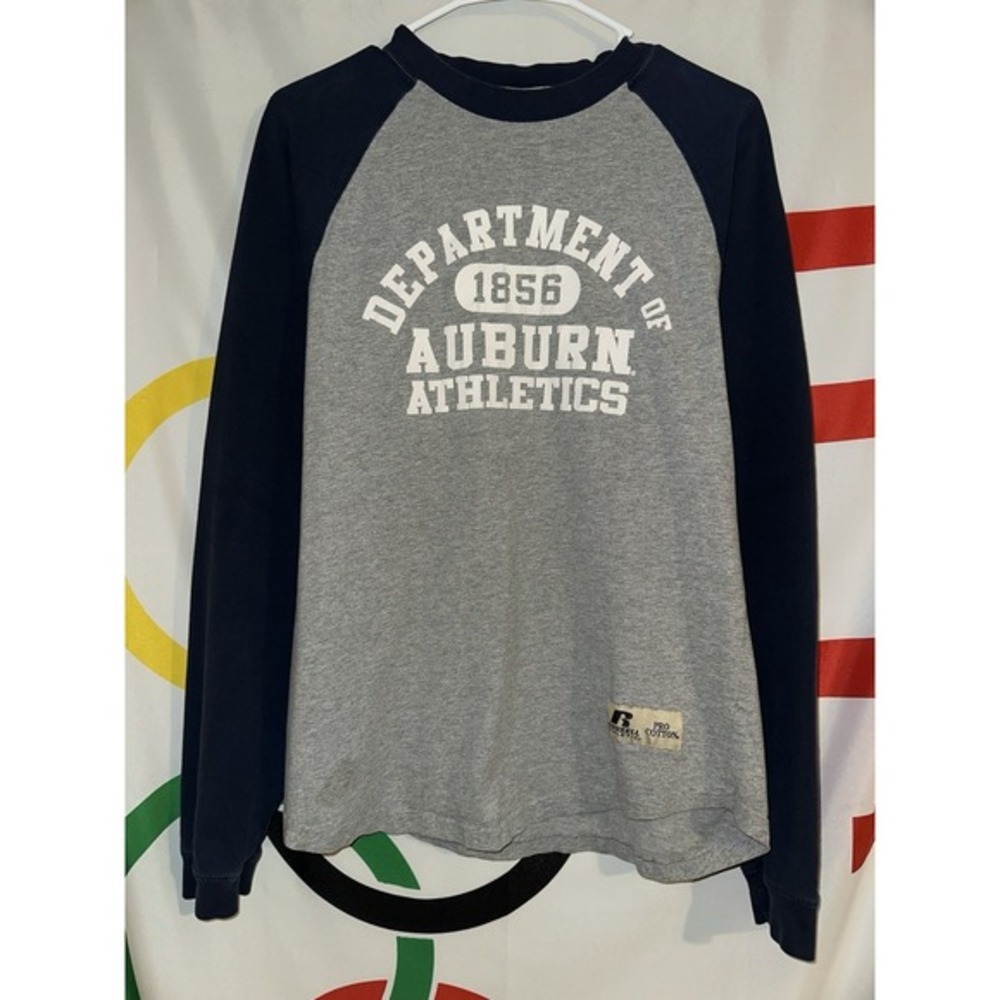 Vintage Russell Athletic Auburn Tigers T‎ Shirt Medium Gray Football Raglan